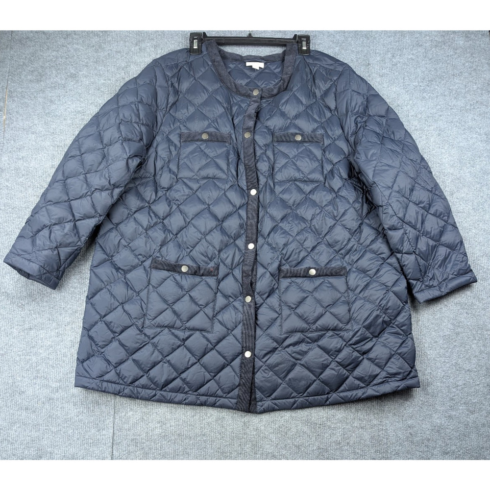 J Jill Quilted Down Jacket Womens 3X Corduroy Trim Outdoor Equestrian Preppy